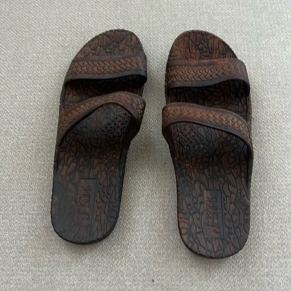 Brown Rubber Double Strap Sandals